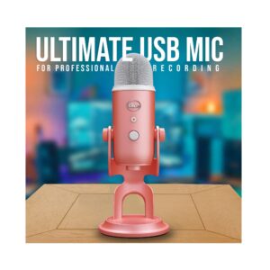 Blue Microphones Yeti USB Microphone Aurora Collection (Pink Dawn) Bundle with Boom Arm Microphone Stand, Studio Monitor Headphones, and Pop Filter (4 Items)