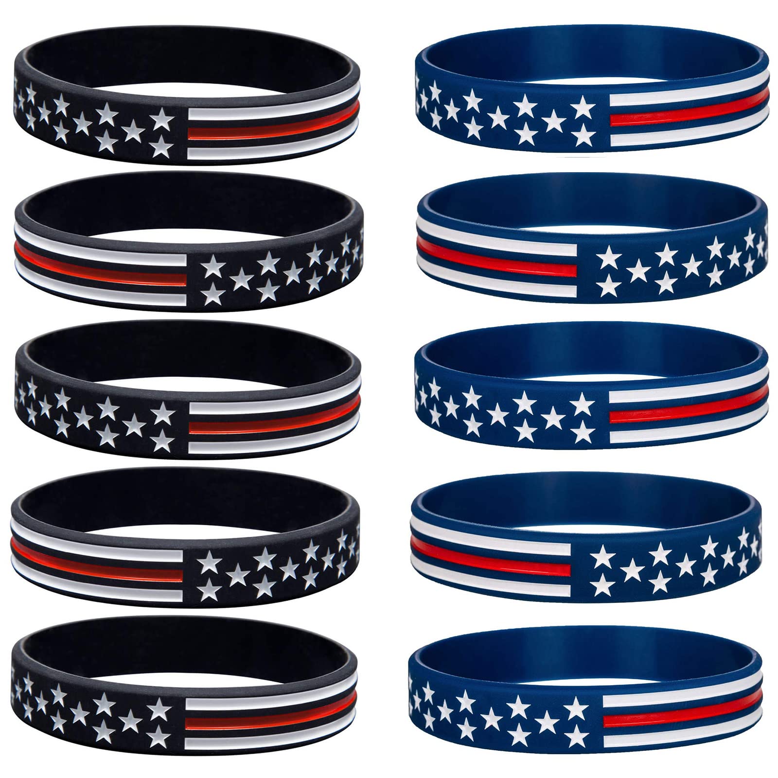 COYOUCO 10 Pack American Flag Bracelets -Thin Red Line Silicone Rubber Wristband Stretch Set for Americanism, Patriotic, Holiday, Army and Sport Fans, ndependence Day, Gifts for Teens Men Women