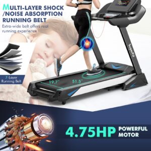 GYMAX Folding Treadmill, 4.75HP Auto Incline Treadmill with LED Monitor, Blue Tooth Speaker, App Control, 20 Preset Programs & Pulse Grip, Foldable Running Walking Jogging Machine for Home Gym