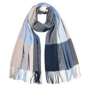 fashion women men winter warm scarves color block tassel scarf soft wraps long shawl (blue, one size)