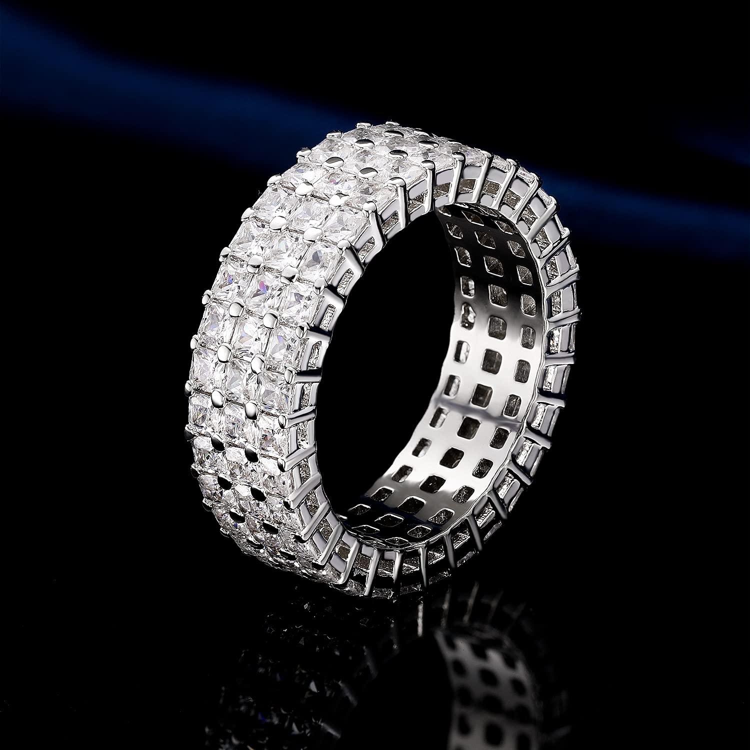 MDFUN Eternity Ring for Women 18K White Gold Plated Cubic Zirconia Band Stackable Engagement Wedding Ring Size 7