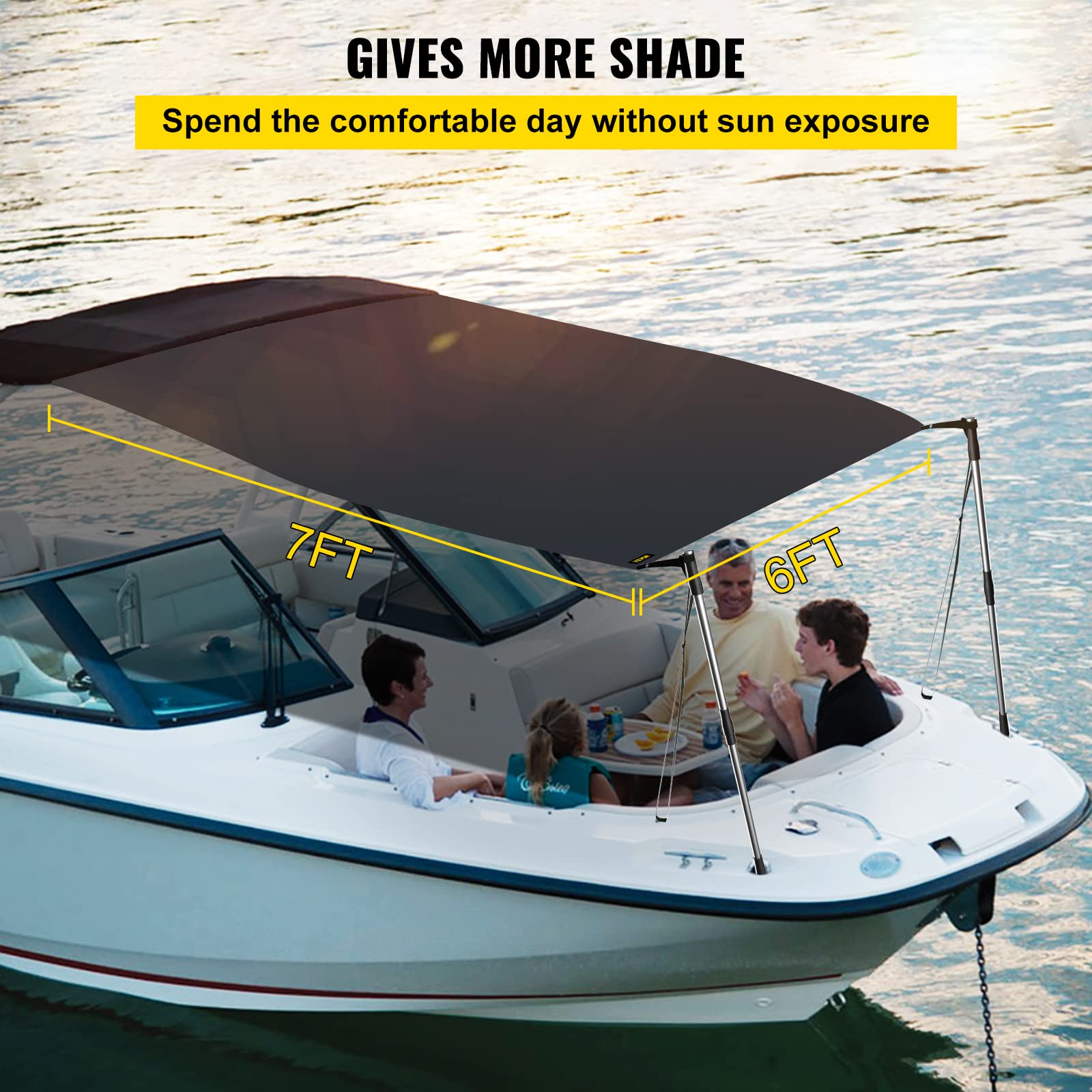 VEVOR T-Top Sun Shade Kit 6' x 7', UV-Proof 600D Polyester T-top Extension Kit with Rustproof Steel Telescopic Poles, Waterproof, Easy to Assemble for T-Tops ＆ Bimini Top