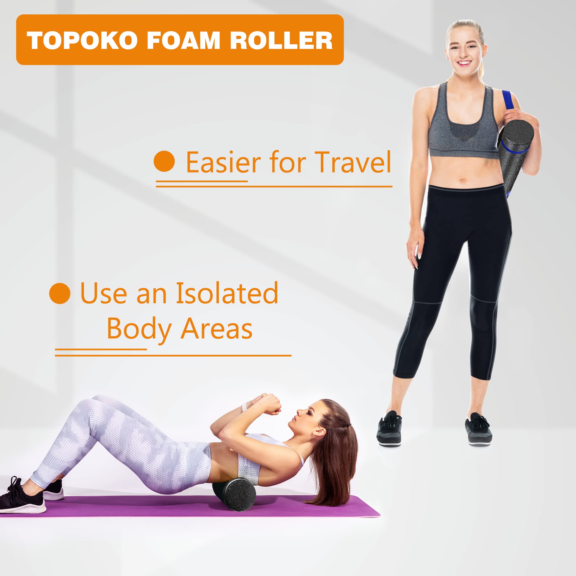 Foam Roller, High Density Round Foam Roller for Back, Leg and Hand Exercises, Massage deep Tissue and Muscles, Suitable for Pain Relief, Back, Legs and Muscle Recovery (12 inches)