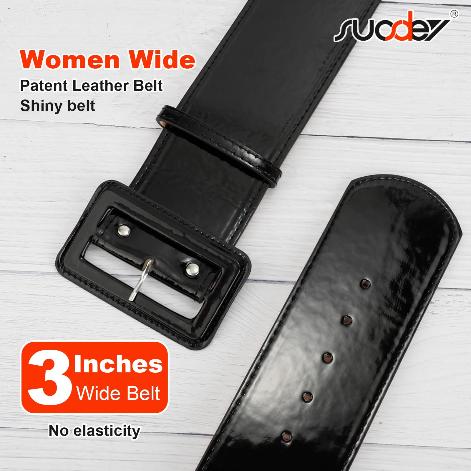 SUOSDEY Women Wide Patent Leather Belt Christmas Santa Claus Belt Fashion Square Buckle Waist Belt Cinch Belt for Dresses