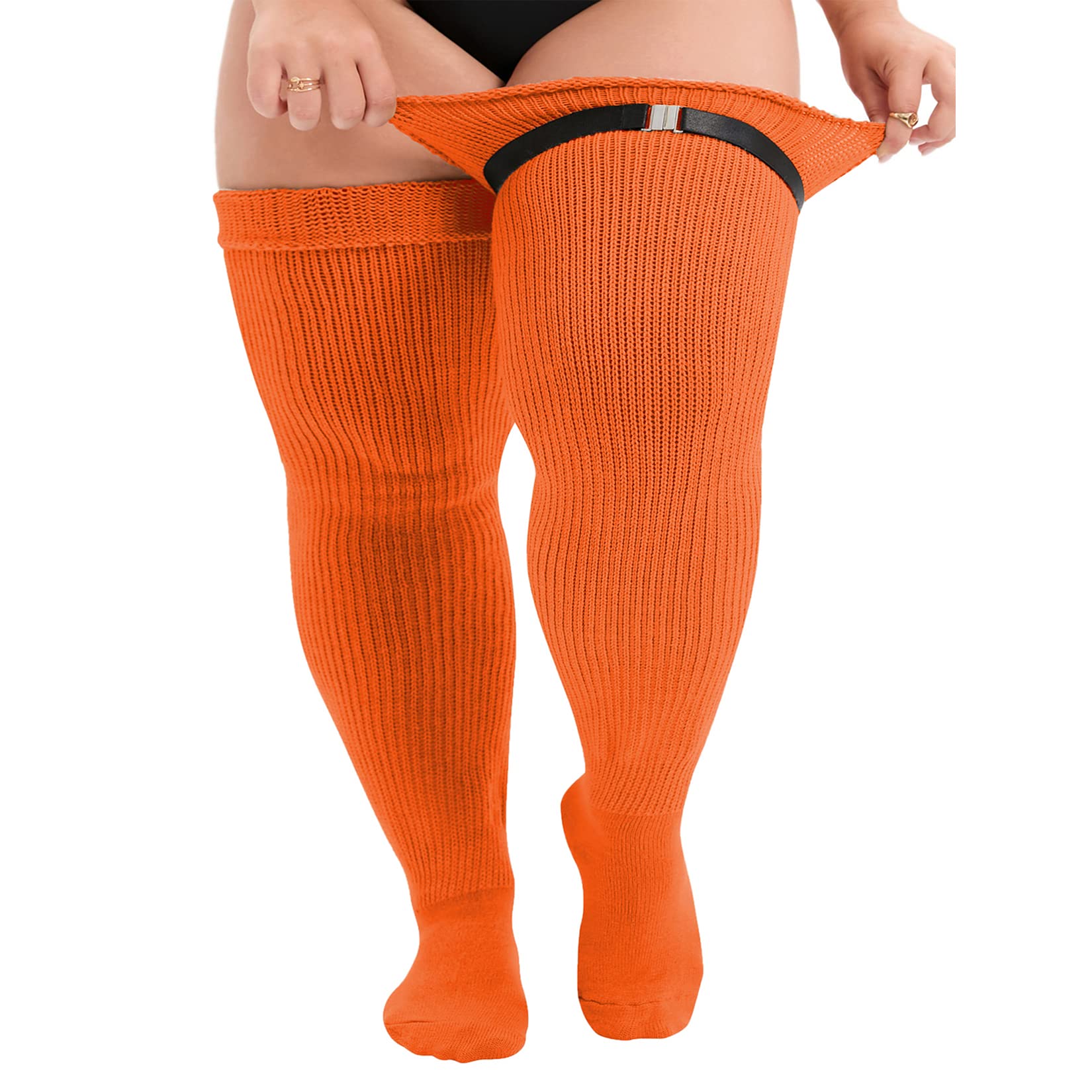 Century Star Plus Size Thigh High Socks for Thick Thighs Extra Long Striped Thick Over Knee Stockings Leg Warmers Tube Socks Orange One Size