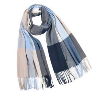 Fashion Women Men Winter Warm Scarves Color Block Tassel Scarf Soft Wraps Long Shawl (Blue, One Size)