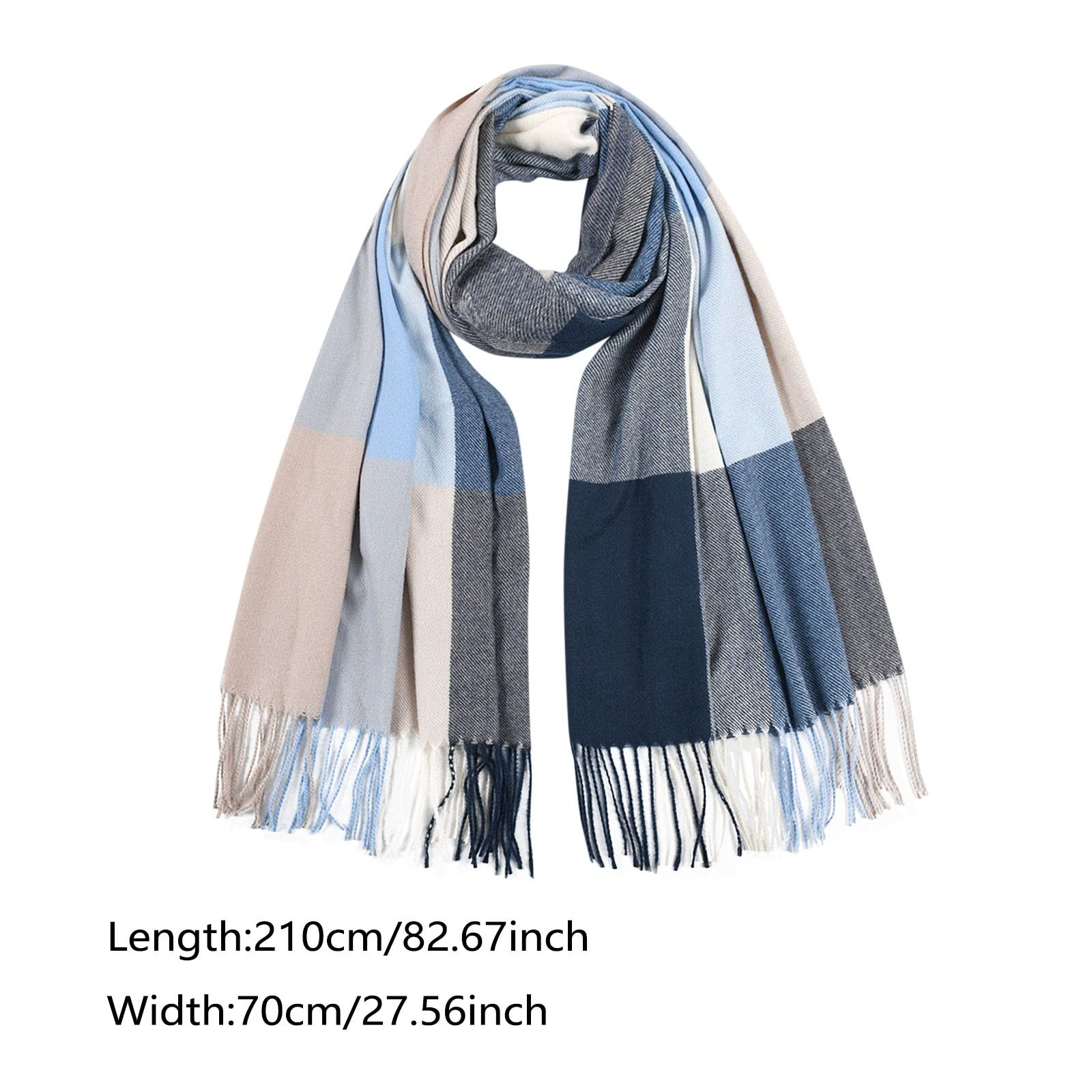 Fashion Women Men Winter Warm Scarves Color Block Tassel Scarf Soft Wraps Long Shawl (Blue, One Size)