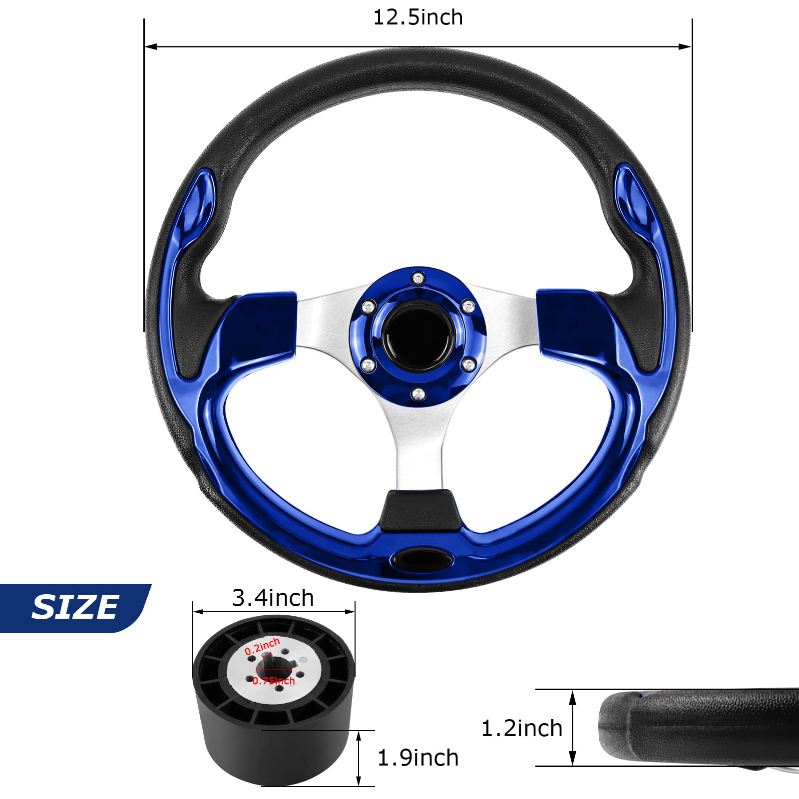 QYMOPAY 12.5inch Boat Steering Wheel, 3/4 Inch Axle Marine Steering Wheel Adapter, Anti-Slip Steering Wheel for Boats, Yachts, Pontoon Boats (Blue)