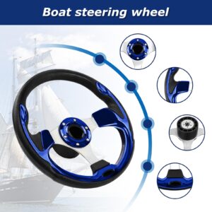 QYMOPAY 12.5inch Boat Steering Wheel, 3/4 Inch Axle Marine Steering Wheel Adapter, Anti-Slip Steering Wheel for Boats, Yachts, Pontoon Boats (Blue)