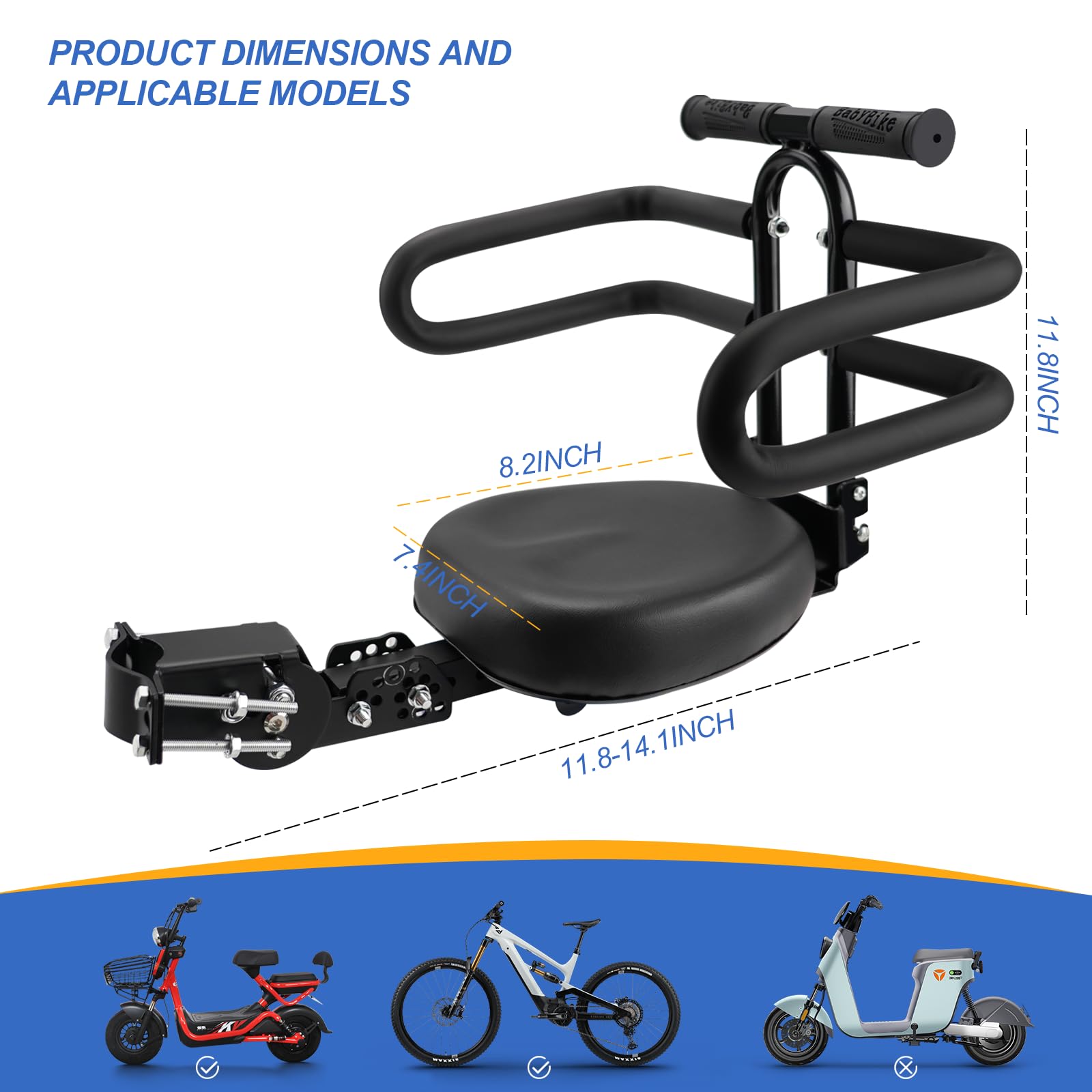 OUSEXI Thicken Front Child Bike Seat,Foldable Front Mounted Kids Bike Seat for City Bicycles Hybrid Cruiser Bicycles Pedal Scooter Motorcycle Bicycles