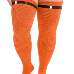 Century Star Plus Size Thigh High Socks for Thick Thighs Extra Long Striped Thick Over Knee Stockings Leg Warmers Tube Socks Orange One Size