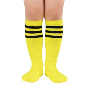 american trends kids soccer socks knee high socks for toddler boys girls youth school uniform stripes cotton sport long tube sock yellow black