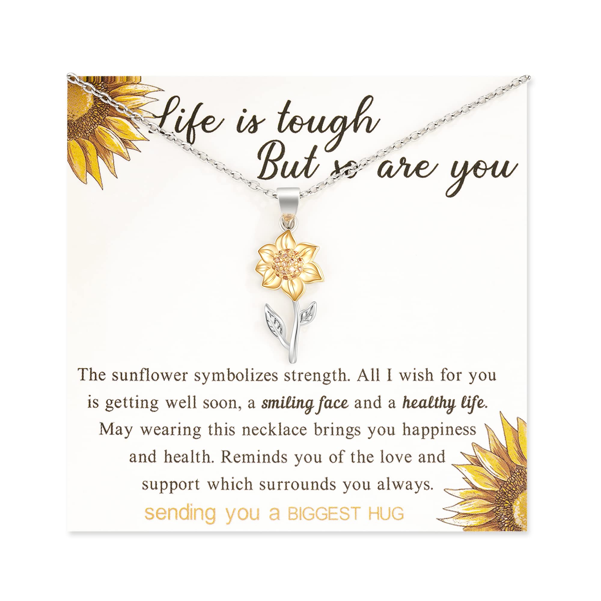 Jeka Get Well Soon Gifts for Women, Sunflower Necklace Jewelry Inspirational Motivational After Surgery Recovery Gifts for Women Mom Wife Sister Friends Gifts for Women