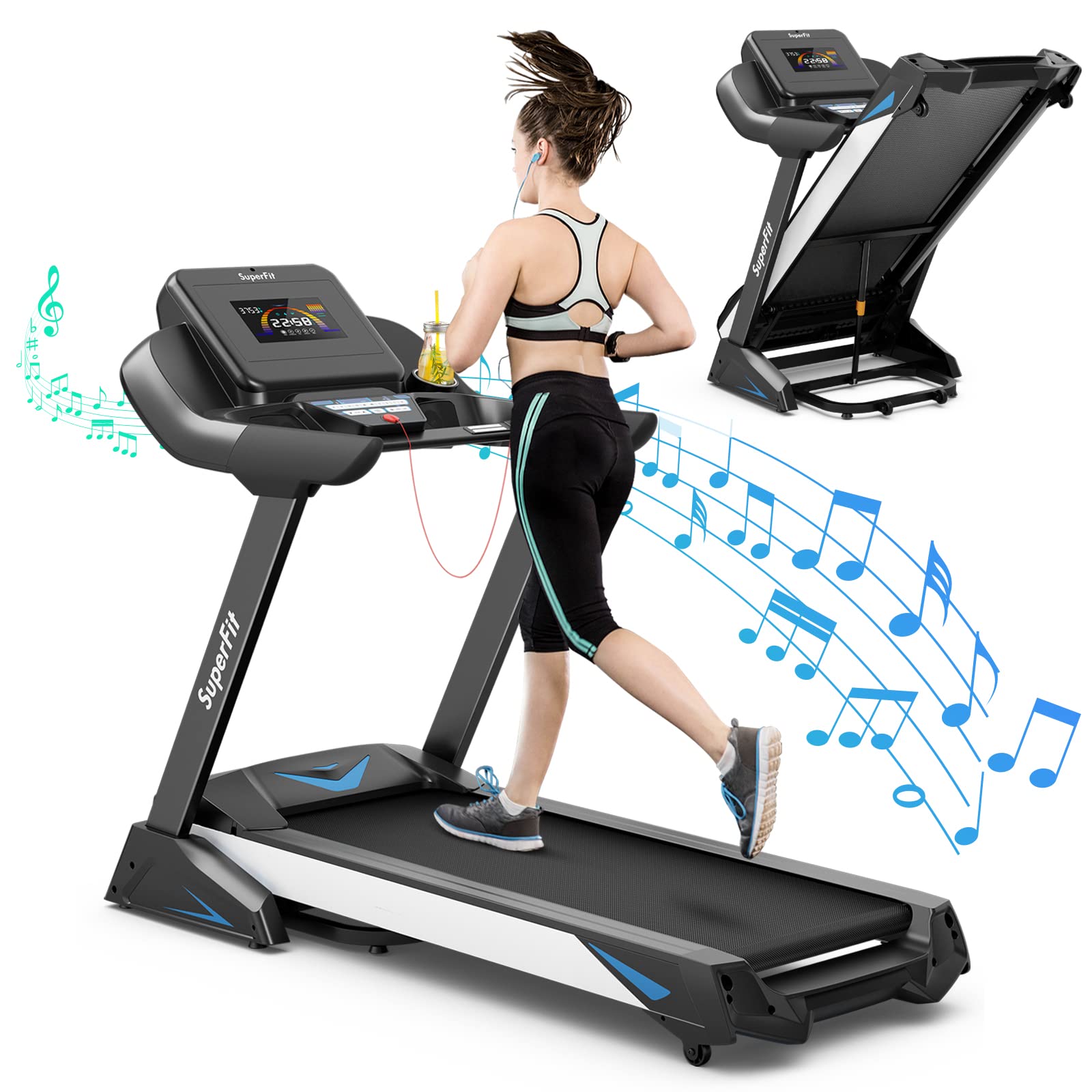 GYMAX Folding Treadmill, 4.75HP Auto Incline Treadmill with LED Monitor, Blue Tooth Speaker, App Control, 20 Preset Programs & Pulse Grip, Foldable Running Walking Jogging Machine for Home Gym