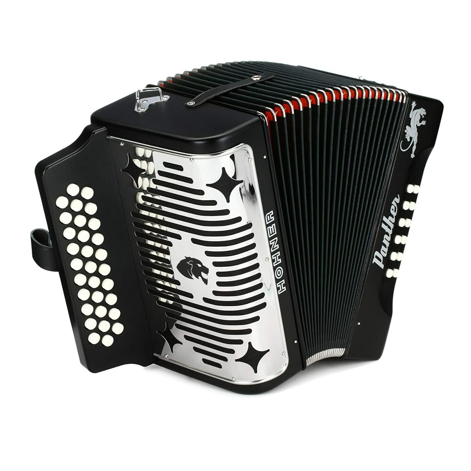 Hohner Accordions 3100FB Panther 3-Row Diatonic Accordion - Keys of F/Bb/Eb - Black Bundle with Hohner AGB Gig Bag (2 Items)