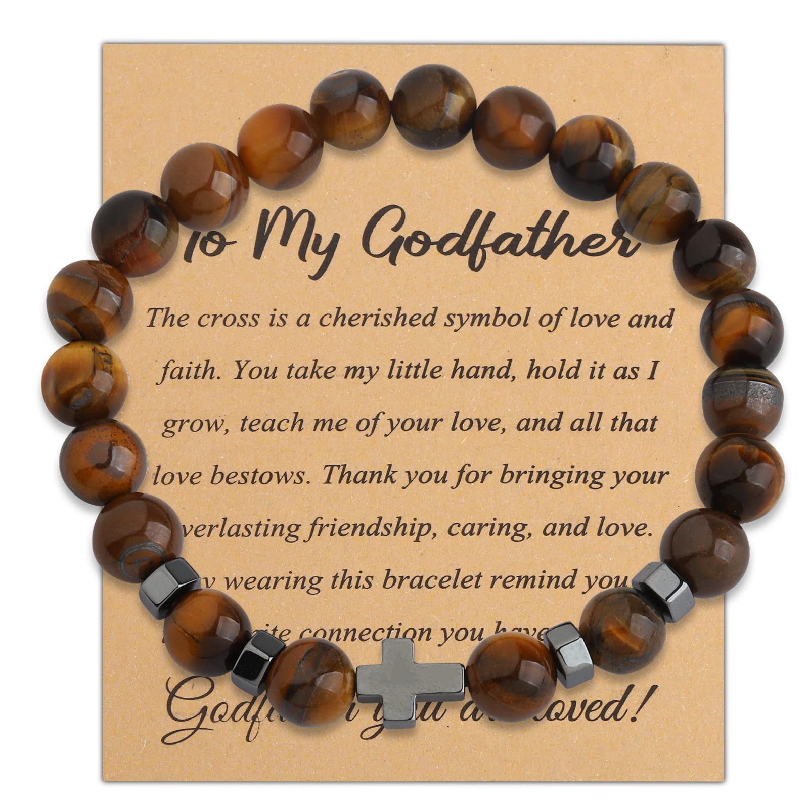 BNQL Godfather Gift Bracelet Godfather Cross Charm Natural Stone Bracelet Godfather Thank You Gift from Godchild Godfather Jewelry (godfather bracelet)