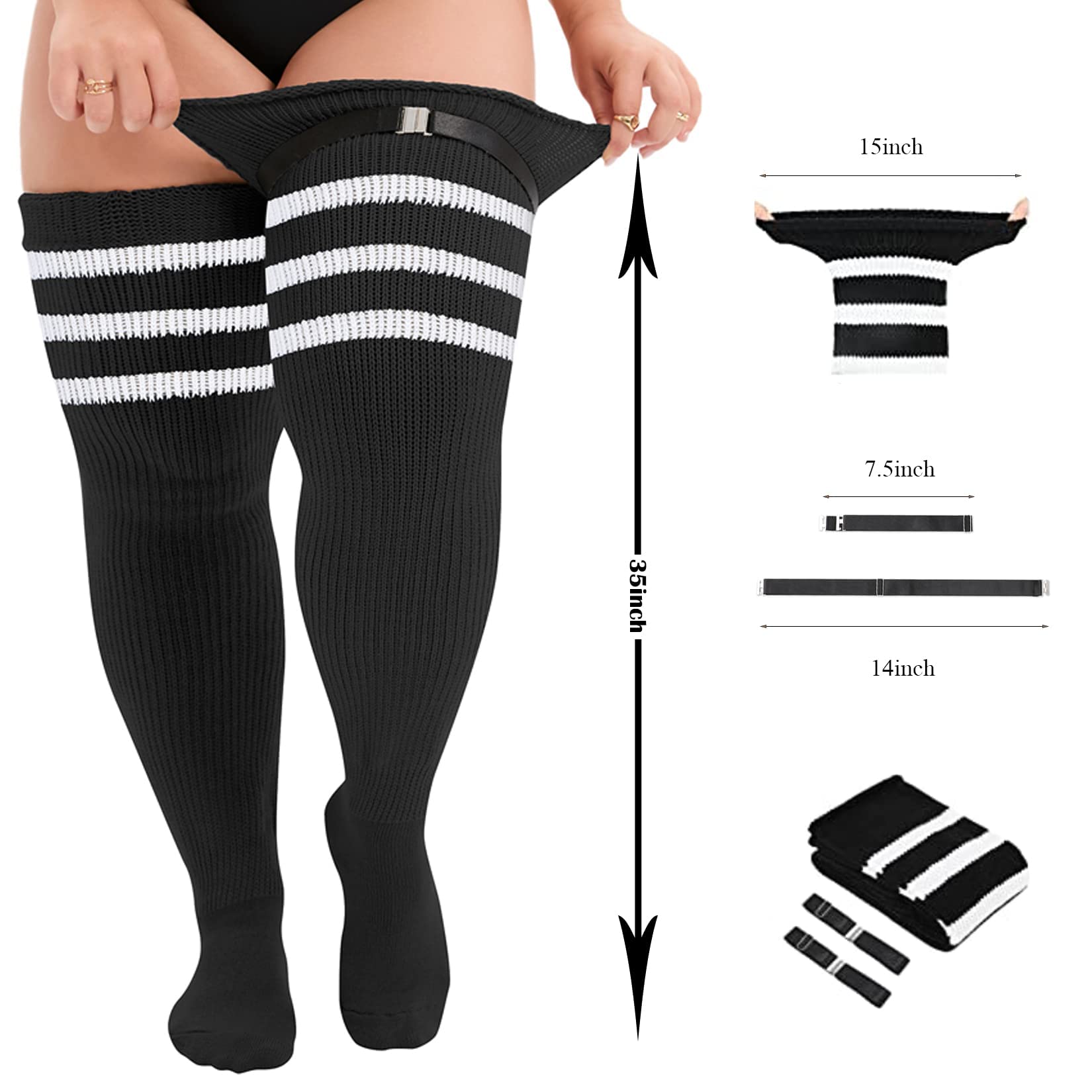 Century Star Plus Size Thigh High Socks for Thick Thighs Extra Long Striped Thick Over Knee Stockings Leg Warmers Tube Socks Orange One Size