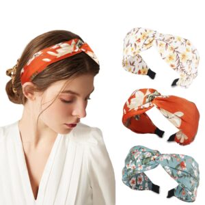 beauty.h.c cute headbands for women, non slip women headbands for hair, boho fashion women headband, satin knotted floral head bands for women's hair, fashion accessories for women girls 3pcs