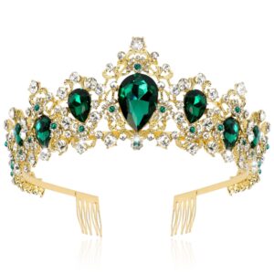 didder baroque vintage tiara, green crystal crown tiaras for women royal gold crowns for women tiaras for girls tiara headband hair accessories for bridal wedding prom birthday party