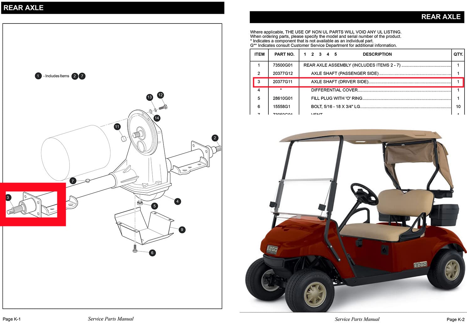 Dr.Acces Golf Cart EZGO TXT Rear Splined Axle Shaft Fits EZGO TXT/Medalist 1994-2013 Electric Replace#20377G11/20377G12 (Driver Side)