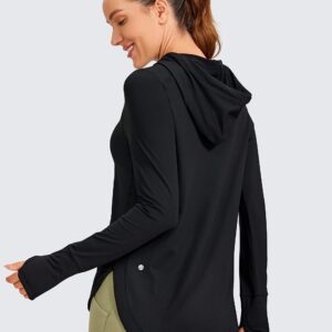 CRZ YOGA Workout Long Sleeve Shirt for Women Hoodie Pullover Athletic Hooded Long Sleeves Sports Gym Tops with Thumbhole Black Small