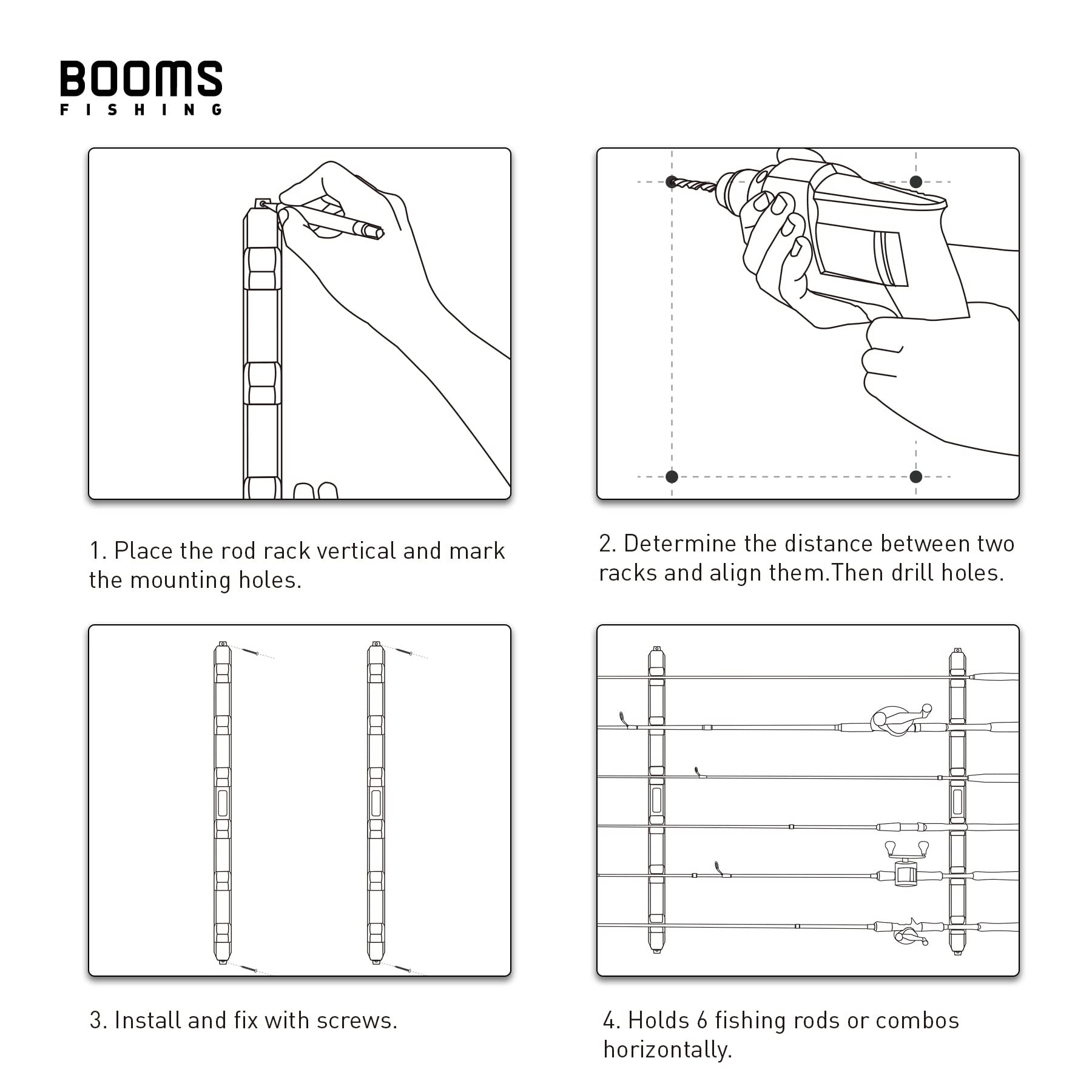 Booms Fishing WV5 Horizontal Fishing Rod Holders for Garage, Wall Mounted Fishing Rod Rack, Kayak Fishing Pole Holder and Rack, Store Up to 6 Rod and Reel Combo in 14.6"