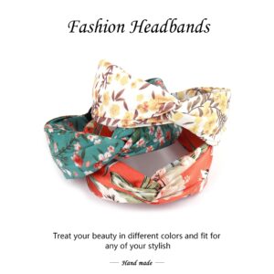 Beauty.H.C Cute Headbands for Women, Non Slip Women Headbands for Hair, Boho Fashion Women Headband, Satin Knotted Floral Head Bands for Women's Hair, Fashion Accessories for Women Girls 3PCS