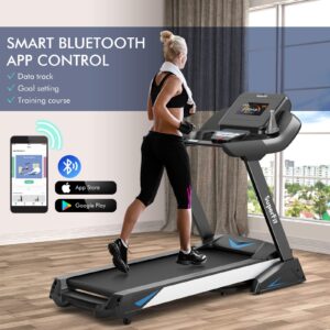 GYMAX Folding Treadmill, 4.75HP Auto Incline Treadmill with LED Monitor, Blue Tooth Speaker, App Control, 20 Preset Programs & Pulse Grip, Foldable Running Walking Jogging Machine for Home Gym