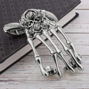 LUX ACCESSORIES Silver-tone Hem Gothic Skull Tools Full Hand Skeleton Bracelet Rings