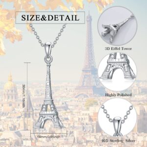 Dorunmo Paris Necklace 925 Sterling Silver Eiffel Tower Necklace Dainty Paris White Plated Pendant Memorial France Paris Charm Jewelry Christmas 3D Eiffel Tower Gifts for Women Sport Lover