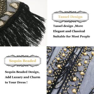 vimate 1920 Shawl Wraps for Evening Dresses, Flapper Retro Fringe Shawl for Women Gatsby （Style 1-Black & Gold