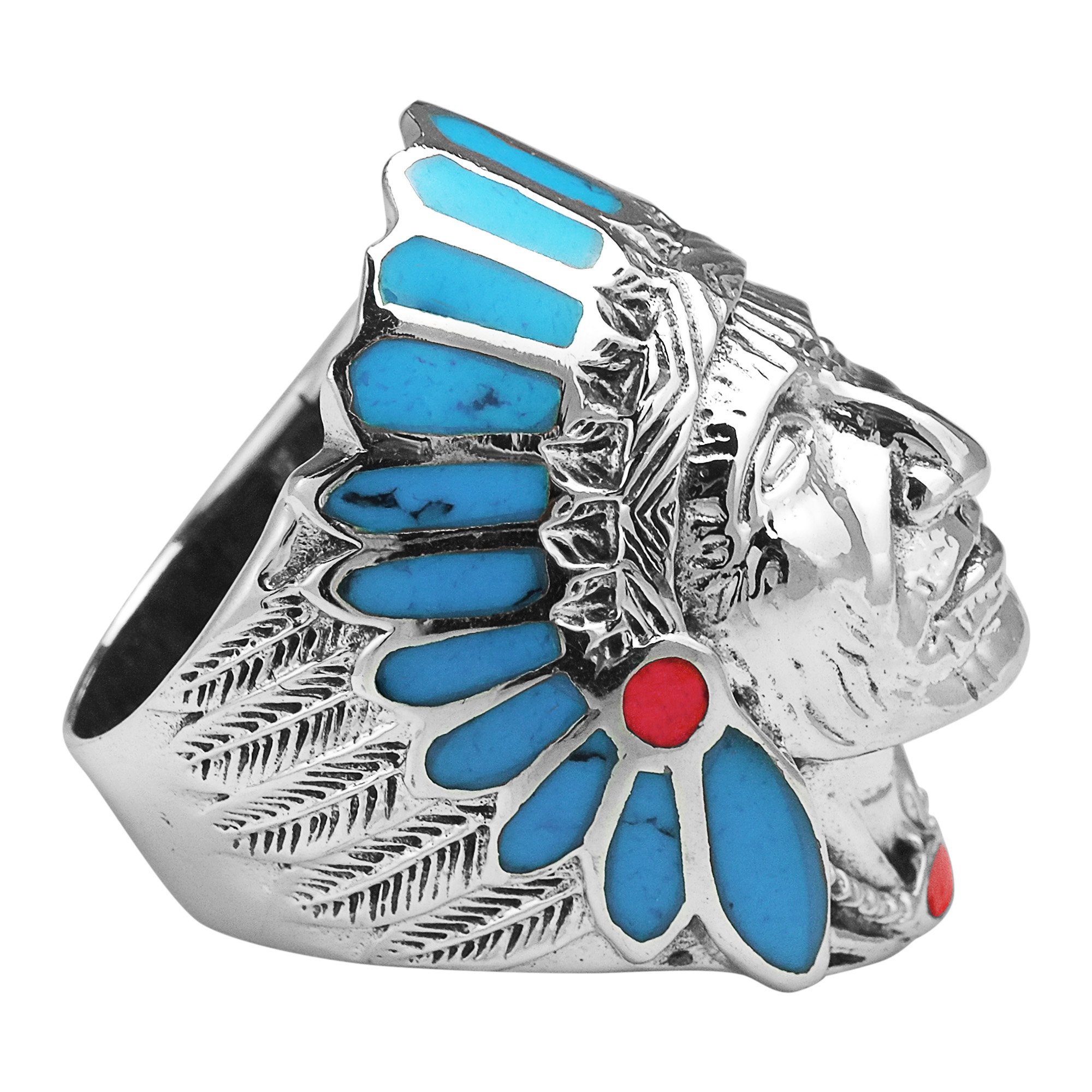 AeraVida Simulated Blue Turquoise & Reconstructed Red Coral Accented Native American Style .925 Sterling Silver Ring | Elegant Wedding Rings For Women (13)