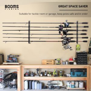 Booms Fishing WV5 Horizontal Fishing Rod Holders for Garage, Wall Mounted Fishing Rod Rack, Kayak Fishing Pole Holder and Rack, Store Up to 6 Rod and Reel Combo in 14.6"