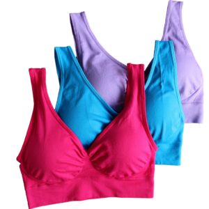 KINYAOYAO 3 Pack Women's Ultimate Comfy Medium Support Seamless Wireless Sports Bra with Removable Pads,4X