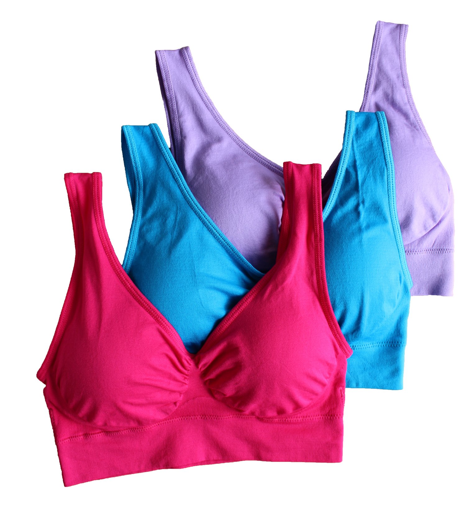 KINYAOYAO 3 Pack Women's Ultimate Comfy Medium Support Seamless Wireless Sports Bra with Removable Pads,4X