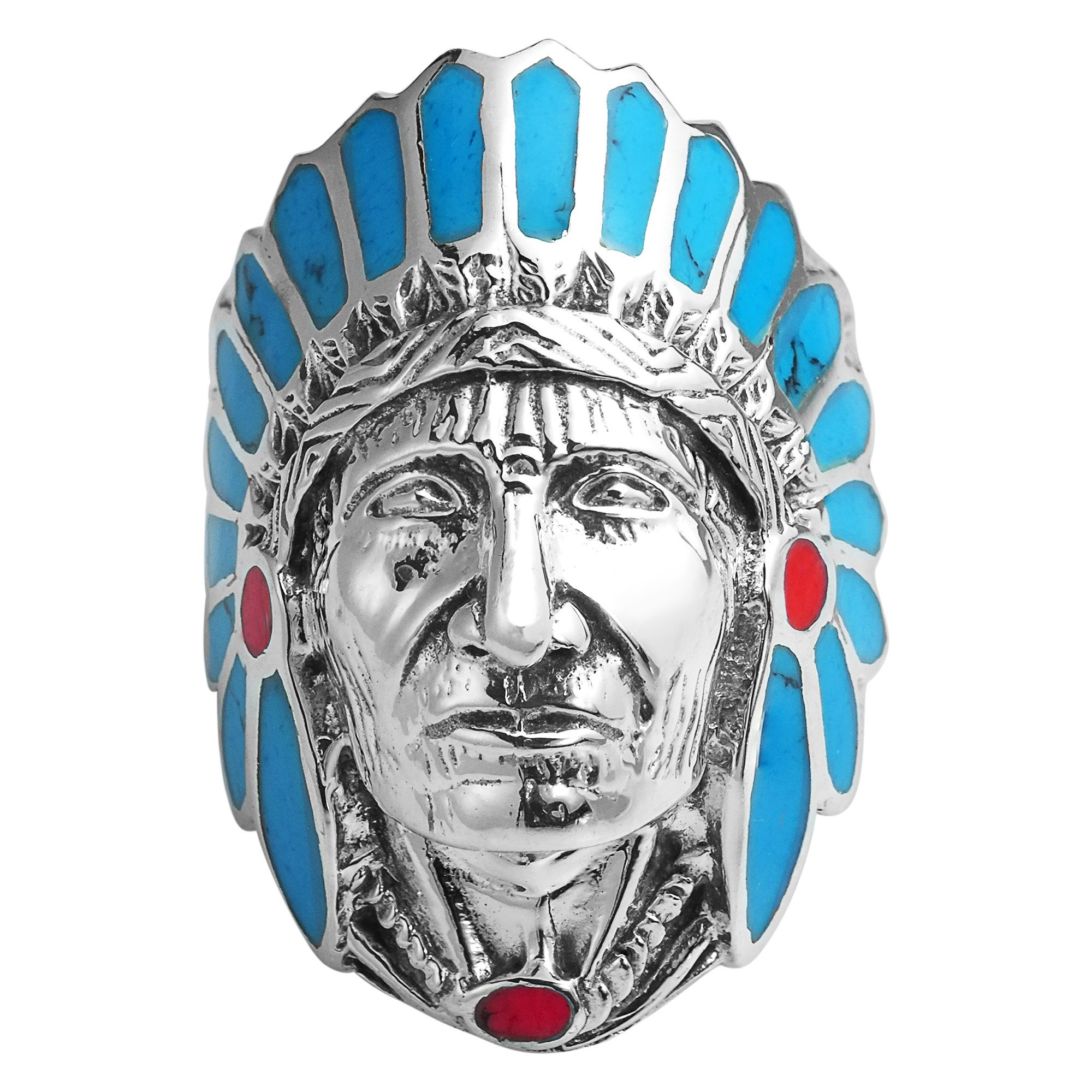 AeraVida Simulated Blue Turquoise & Reconstructed Red Coral Accented Native American Style .925 Sterling Silver Ring | Elegant Wedding Rings For Women (13)