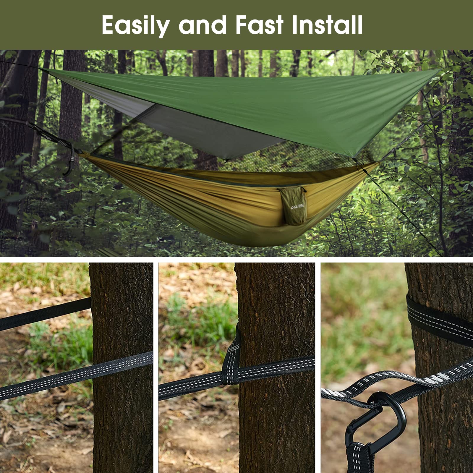 G4Free Camping Hammock with Net and Rain Fly- Portable Hammock Tent with Tarp, 2 Person Lightweight Hammock for Camping Hiking Backyard Outdoor Backpacking Travel