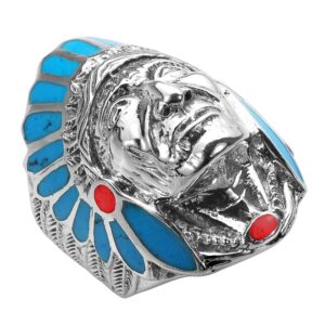 AeraVida Simulated Blue Turquoise & Reconstructed Red Coral Accented Native American Style .925 Sterling Silver Ring | Elegant Wedding Rings For Women (13)