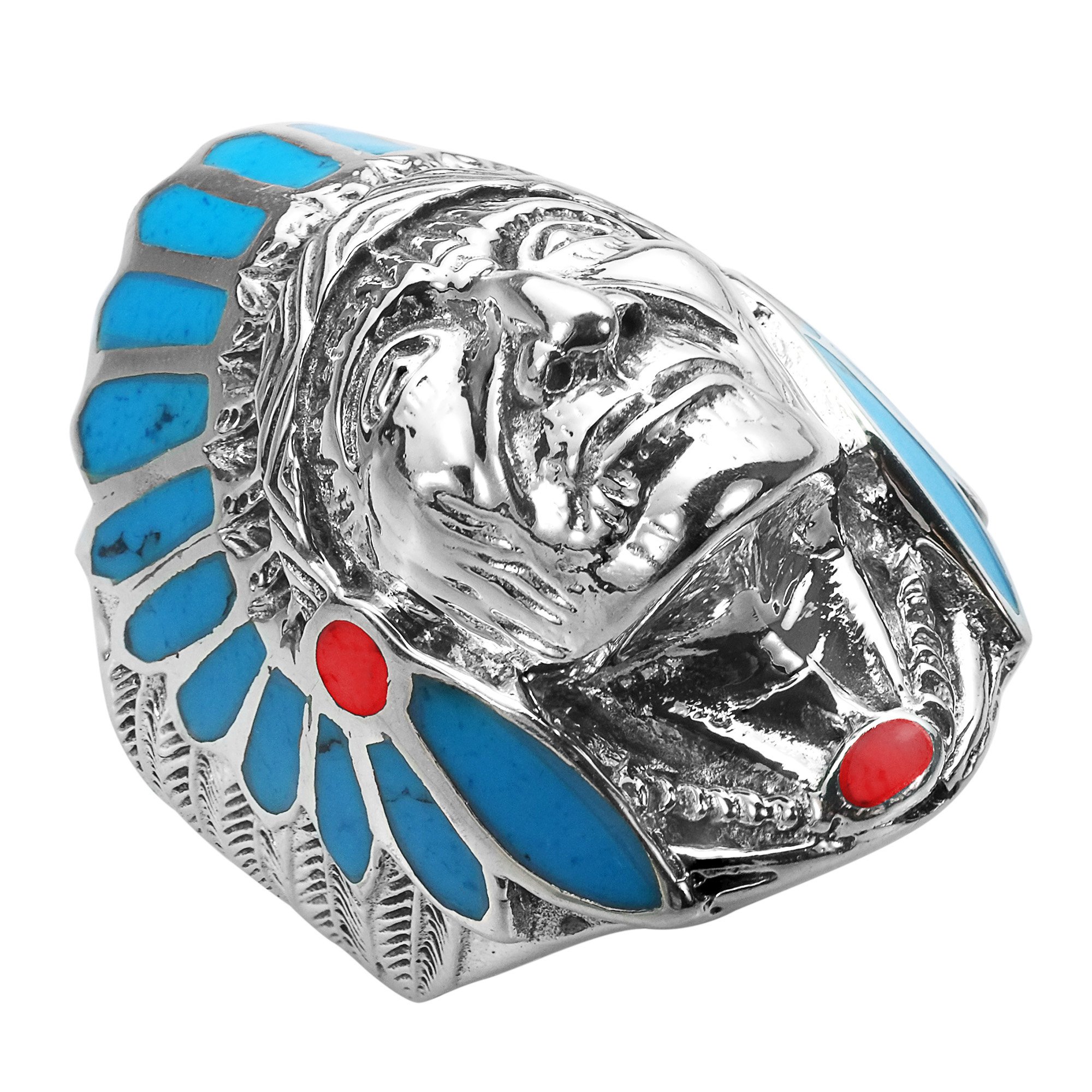 AeraVida Simulated Blue Turquoise & Reconstructed Red Coral Accented Native American Style .925 Sterling Silver Ring | Elegant Wedding Rings For Women (13)