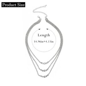 Sixexey Layered Rhinestone Necklaces Silver Crystal Necklace Chains Sparkly Party Necklace Jewelry for Women (3-layer)