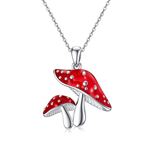 LONAGO Mushroom Necklace 925 Sterling Silver Two Mushrooms Pendant Necklace Jewelry for Women