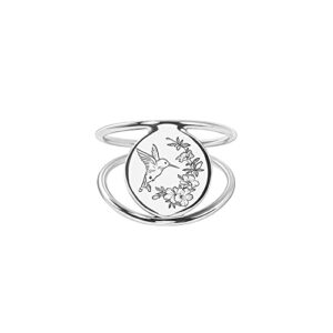 SIMONLY Hummingbird Ring S925 Sterling Silver Middle Ring Finger for Women Hummingbird Jewelry Gift for Bird Lover,9