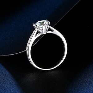 Moissanite Rings for Women，Six Prong Solitaire Moissanite Engagement Ring,Classic 2CT D Color VVS1 Clarity Round Cut Solitaire Engagement Ring for Women, 925 Sterling Silver in 18K White Gold plated with Certificate of Authenticity