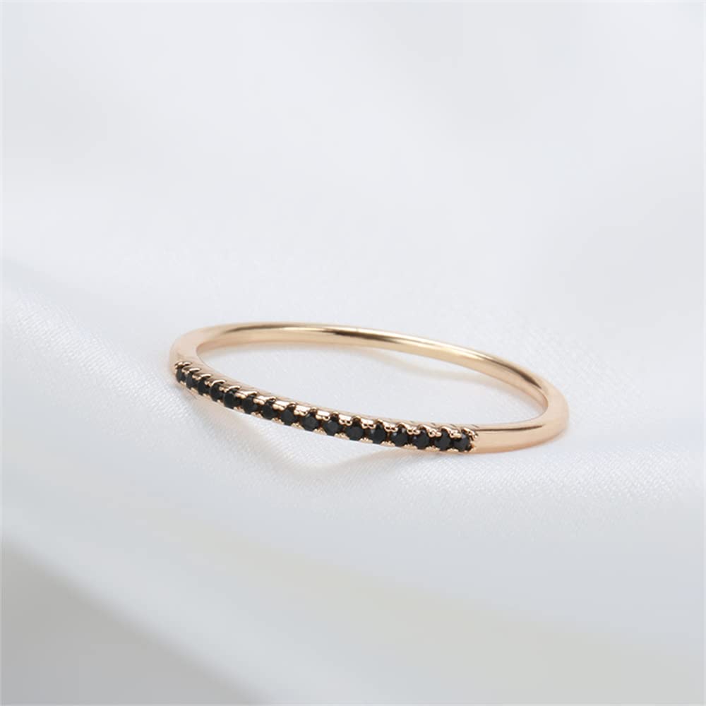 Black Agate Stackable Ring for Women Rose Gold Plated Boho Zirconia Stacking Statement Knuckle Band Rings Comfort Fit Simple Retro Wedding Promise Christmas Birthday Jewelry Size 8