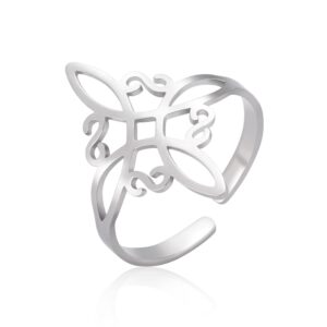 Dreamtimes Witch Knot Ring for Women Stainless Steel Adjustable Open Finger Rings Celtic Quaternary Wiccan Witches Knot Ring Witchcraft Amulet Jewelry Birthday Gift (SILVER)