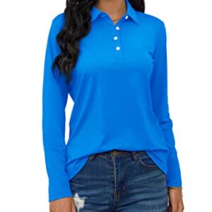 TACVASEN Women's Polo Shirts Lightweight Soft Stretch Golf Apparel for Women, Azure, L