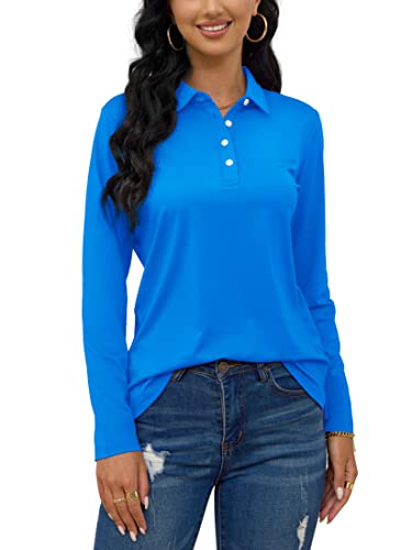 TACVASEN Women's Polo Shirts Lightweight Soft Stretch Golf Apparel for Women, Azure, L