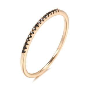 black agate stackable ring for women rose gold plated boho zirconia stacking statement knuckle band rings comfort fit simple retro wedding promise christmas birthday jewelry size 8