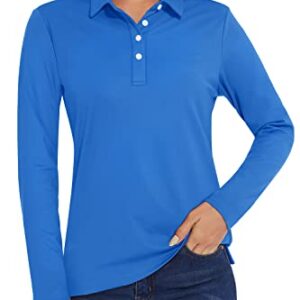 TACVASEN Women's Polo Shirts Lightweight Soft Stretch Golf Apparel for Women, Azure, L