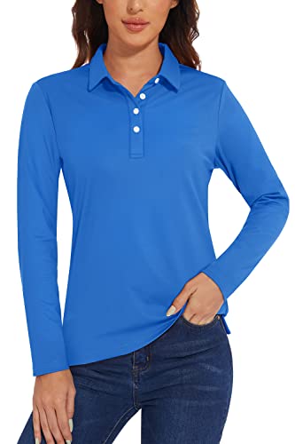 TACVASEN Women's Polo Shirts Lightweight Soft Stretch Golf Apparel for Women, Azure, L